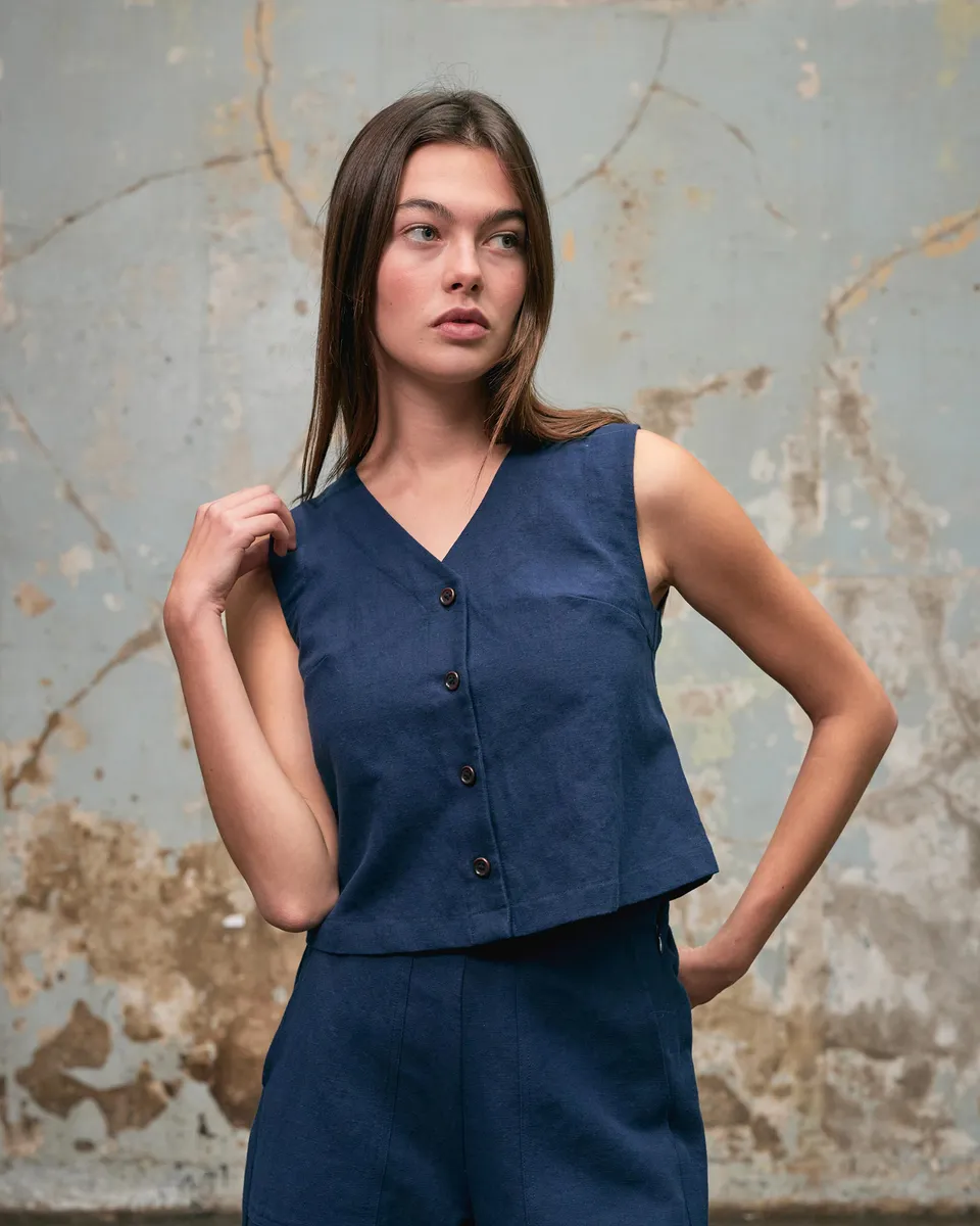 Button up Vest in Ink Blue Canvas 3