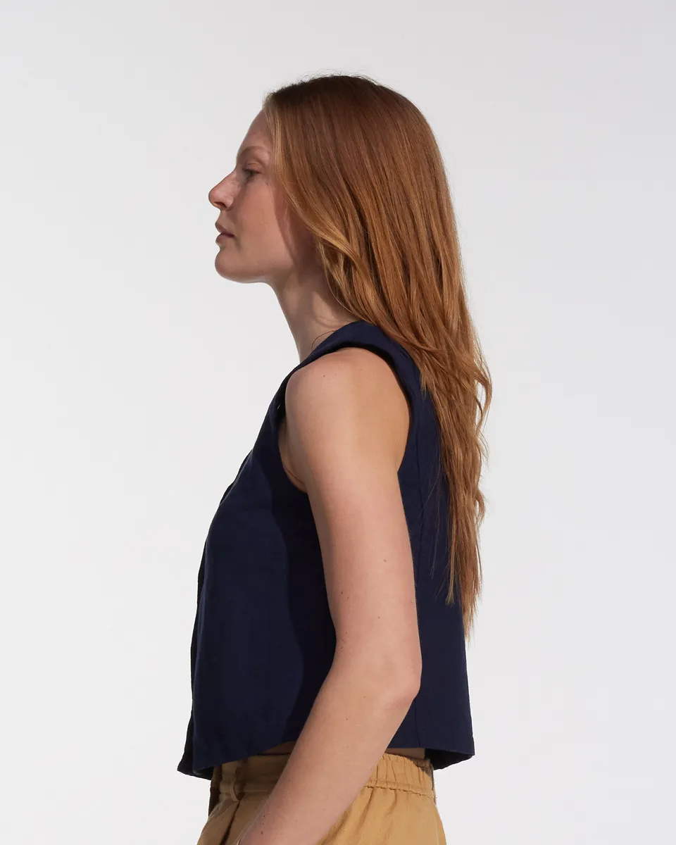 Button up Vest in Ink Blue Canvas 5