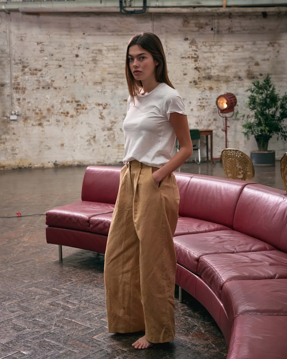 Cotton Linen Trousers No.16 in Lark Tan 2