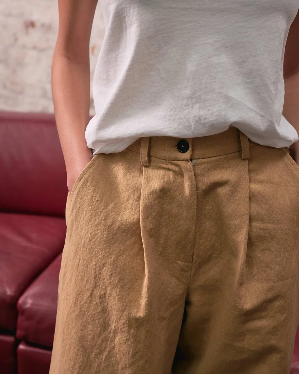 Cotton Linen Trousers No.16 in Lark Tan 3