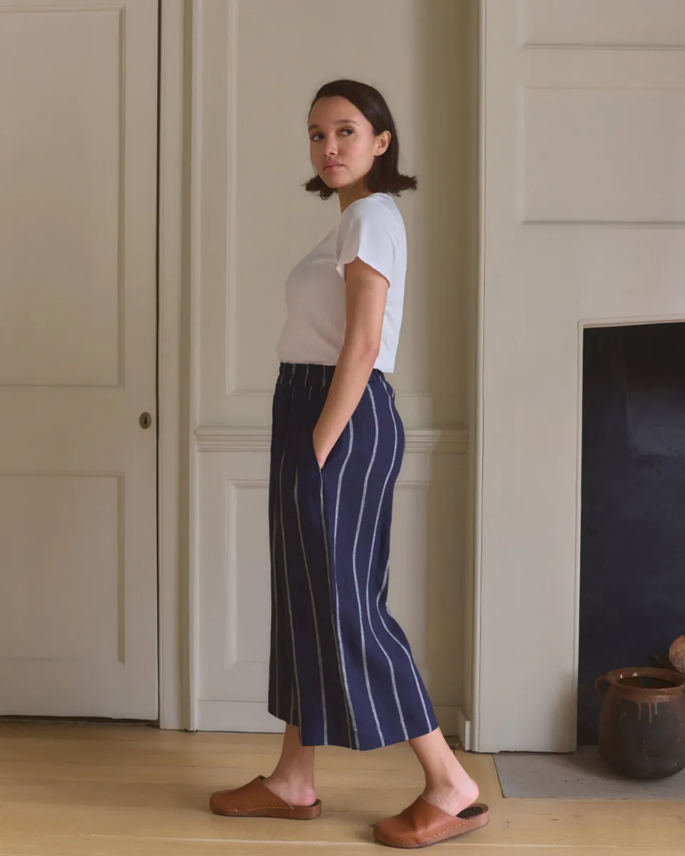 Culottes No.11 Linen Cropped Pants in Blundell Stripe 2