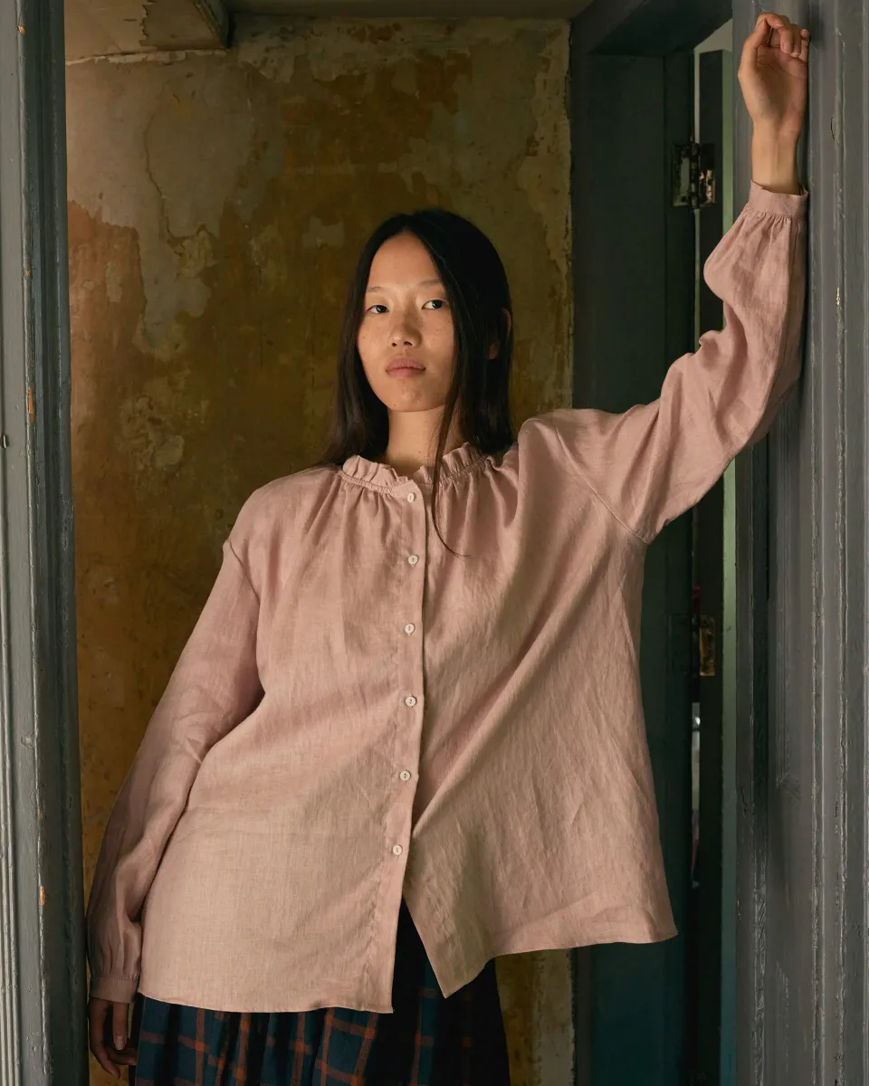 Linen Smock Blouse No.23 in Sepia Rose