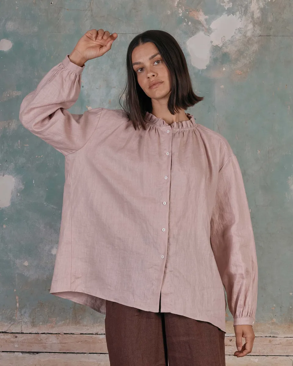 Linen Smock Blouse No.23 in Sepia Rose 2