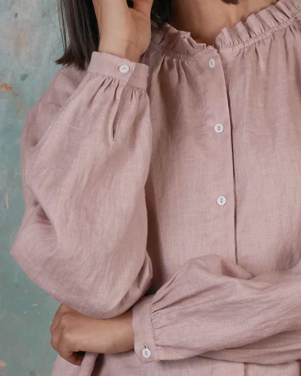 Linen Smock Blouse No.23 in Sepia Rose 3