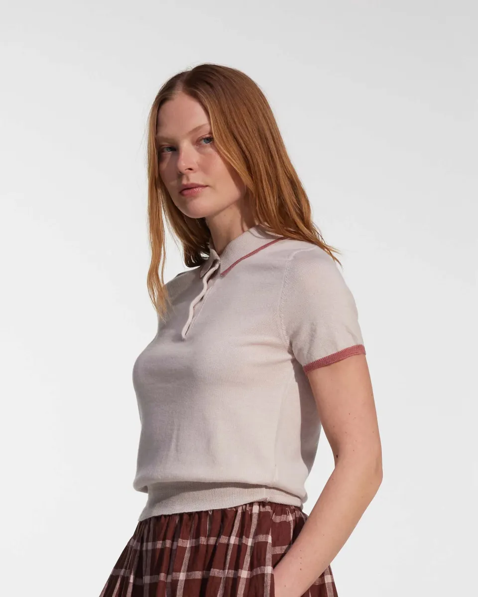 Merino Polo Shirt in Shell Pink 2