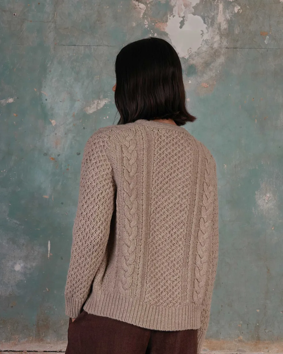 Merino Wool Cable Knit Cardigan with Pockets in Wheaten 5