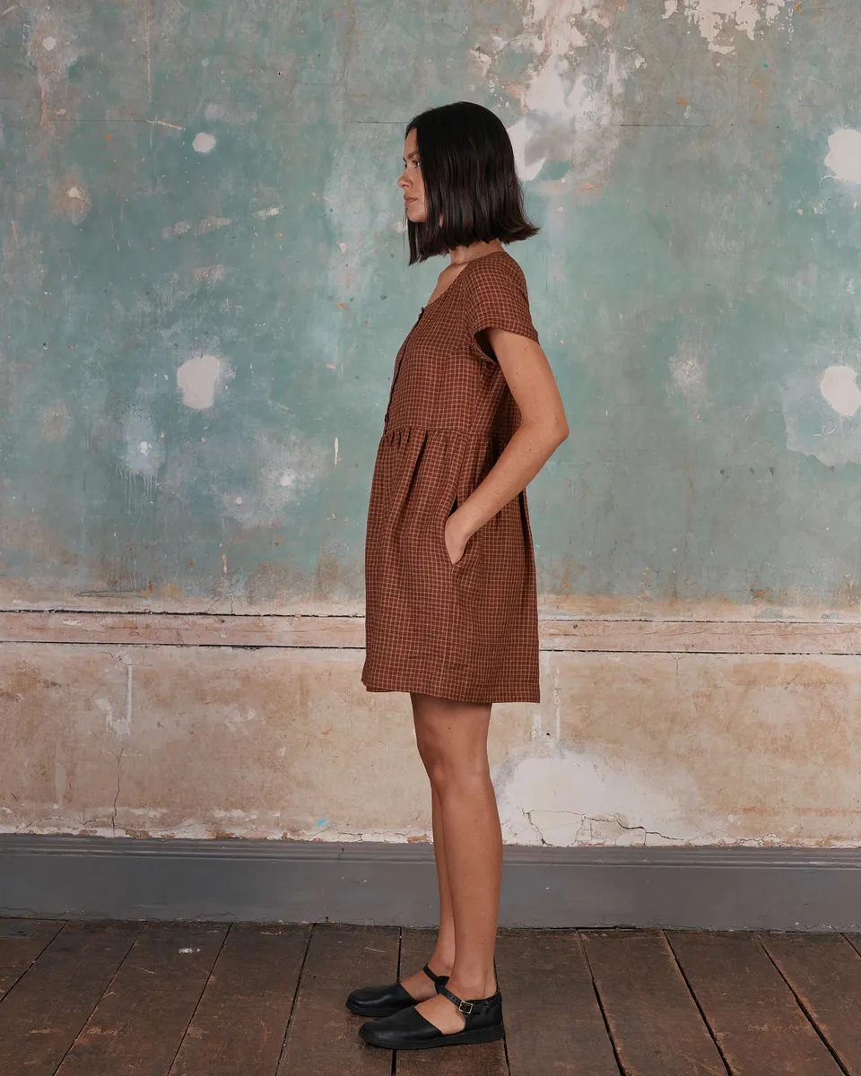 No.10 Button Up Linen Dress in Kentish Town Check 2