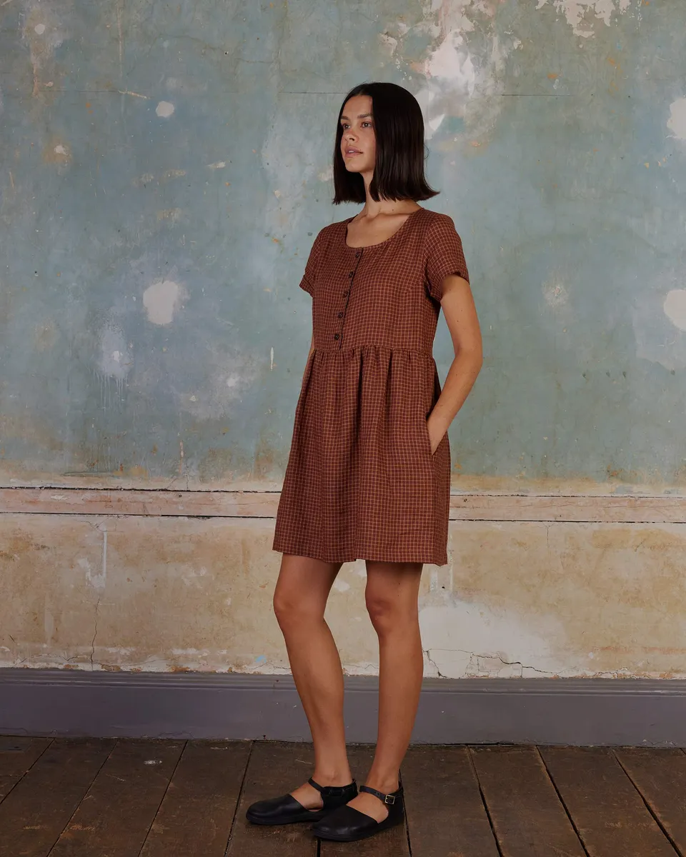 No.10 Button Up Linen Dress in Kentish Town Check 3