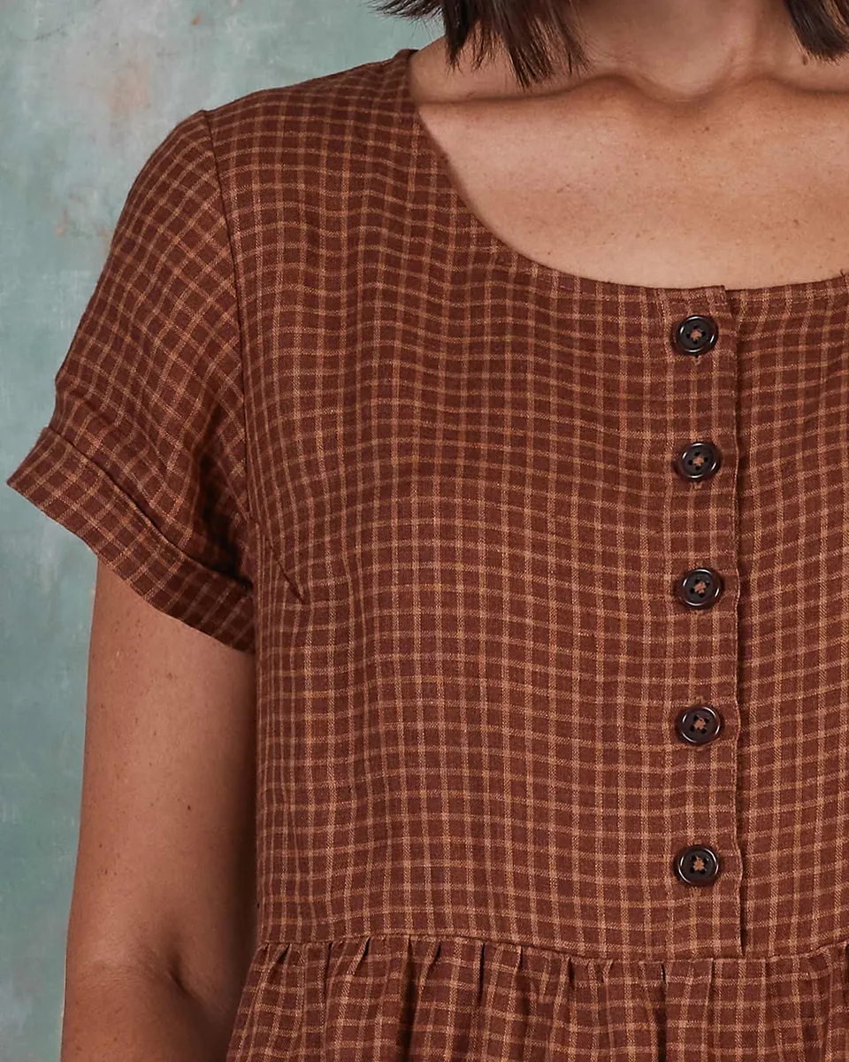 No.10 Button Up Linen Dress in Kentish Town Check 5