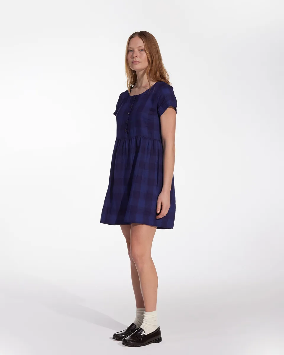 No.10 Button Up Linen Dress in Midsommar Night Check 2
