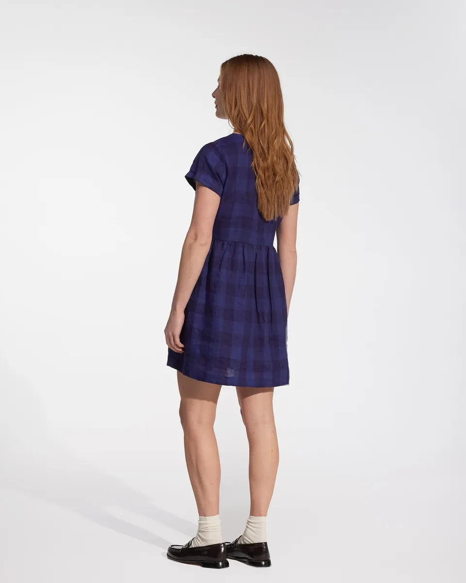 No.10 Button Up Linen Dress in Midsommar Night Check 4