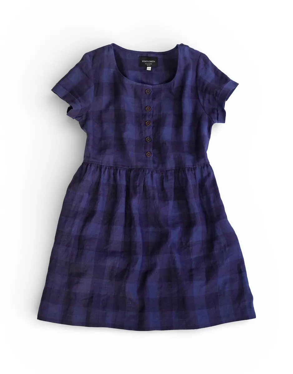 No.10 Button Up Linen Dress in Midsommar Night Check 5