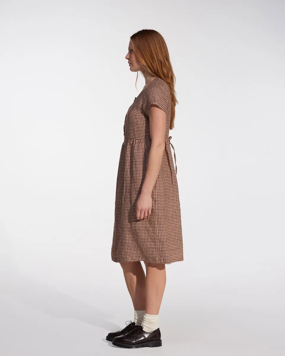 No.11 Classic Button Up Linen Dress in Topsham Check 2