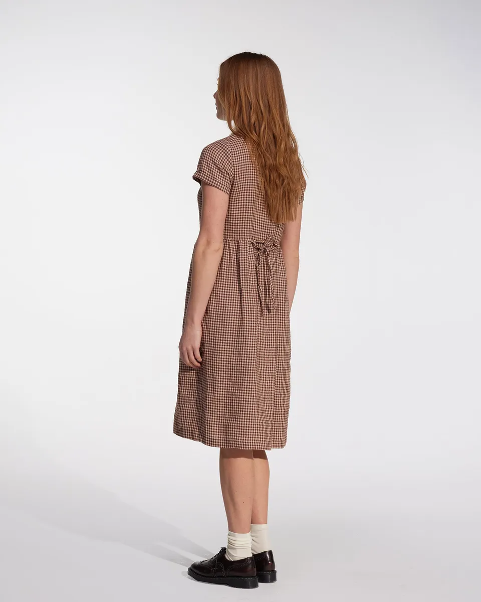 No.11 Classic Button Up Linen Dress in Topsham Check 3