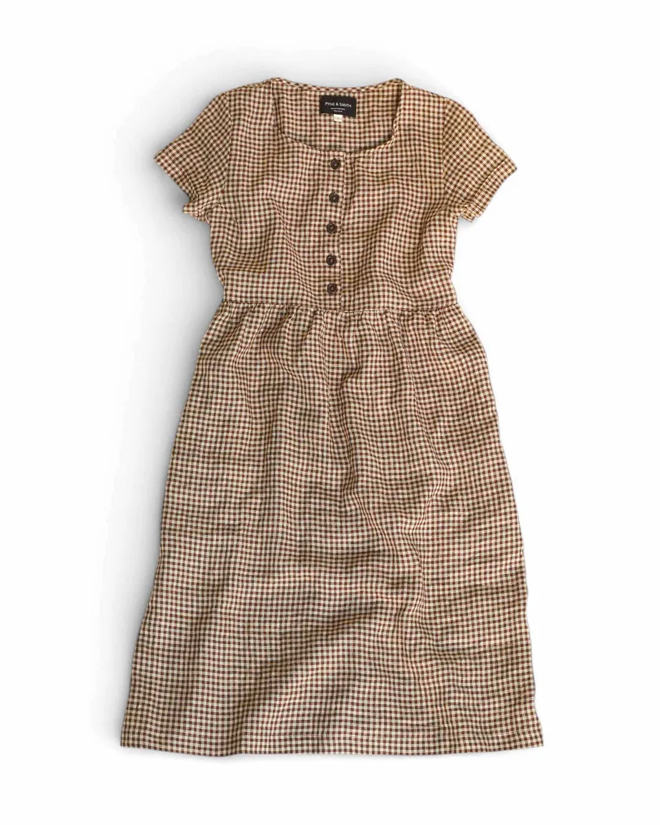 No.11 Classic Button Up Linen Dress in Topsham Check 4