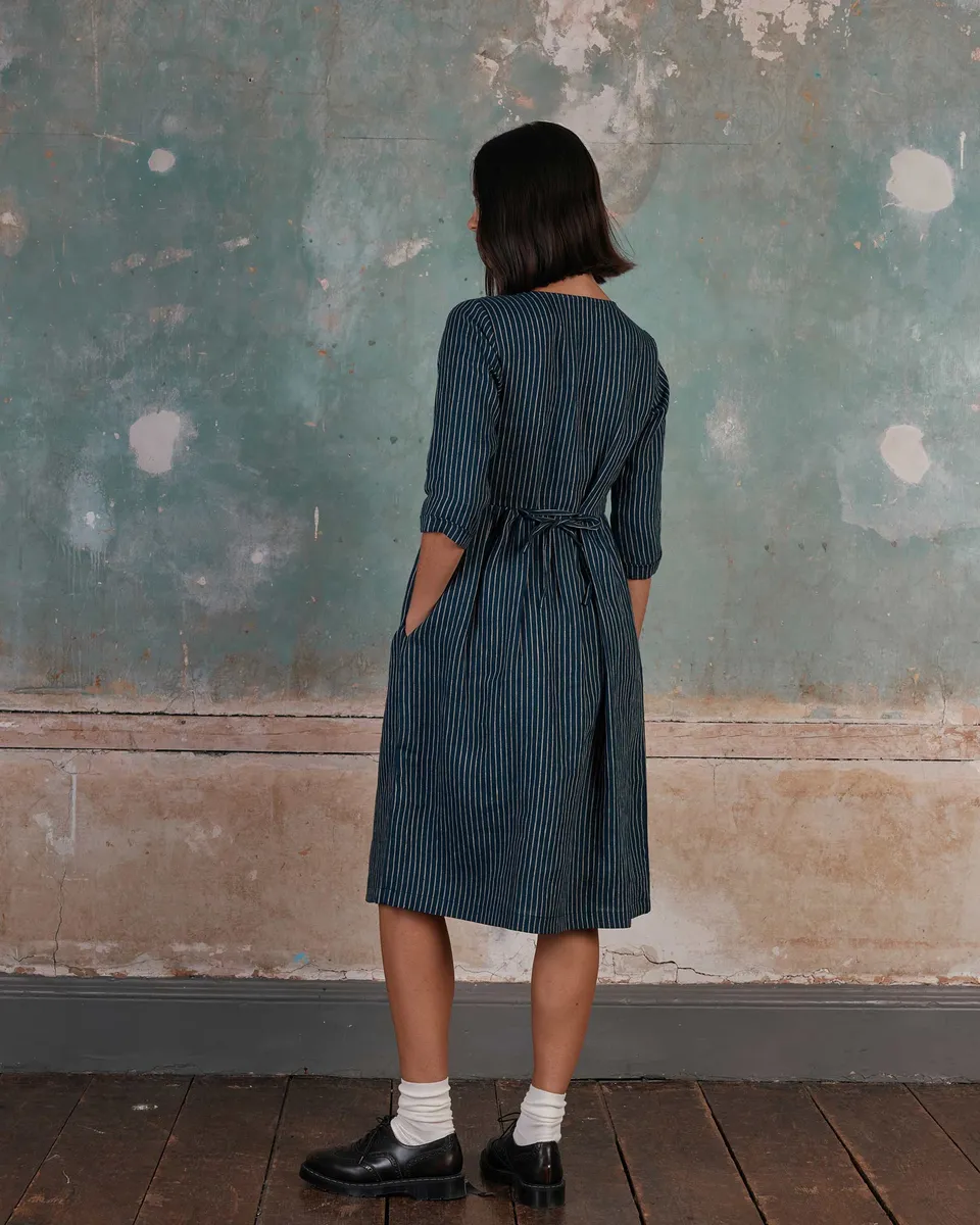 No.12 Button Up, Linen Midi Dress in Mariner Stripe 5