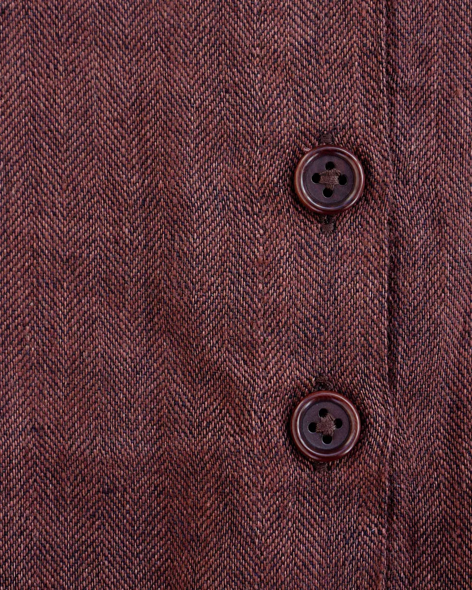 No.14 Button up Full Length Linen Dress in Brown Herringbone 6