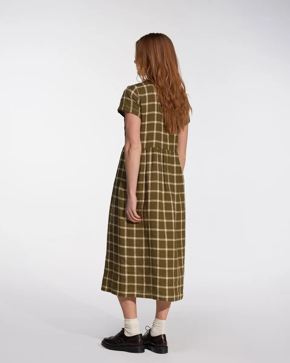 No.17 Full Length Linen Tea Dress in Celtic Plaid 4
