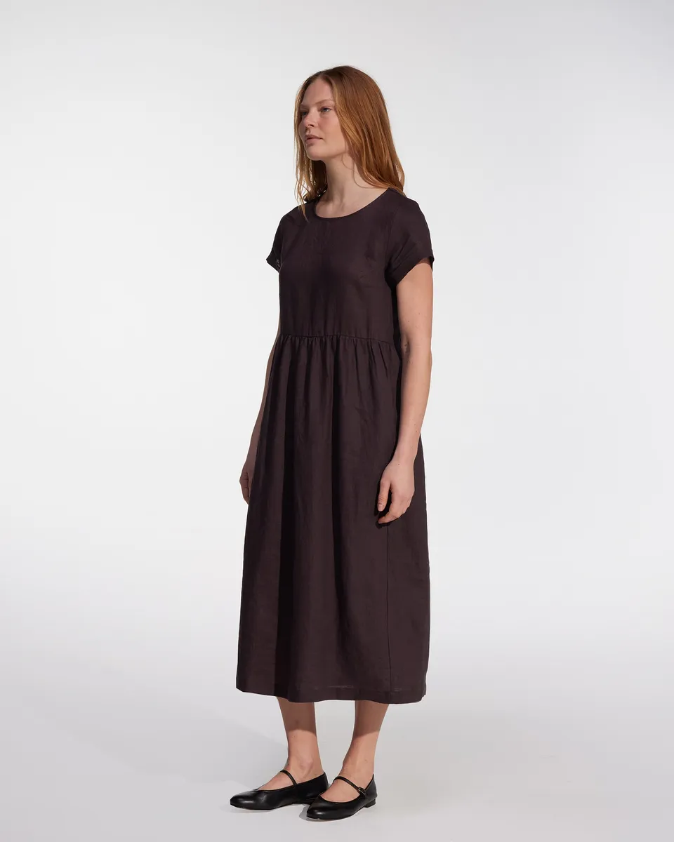 No.17 Full Length Linen Tea Dress in Chocolate Plum 2