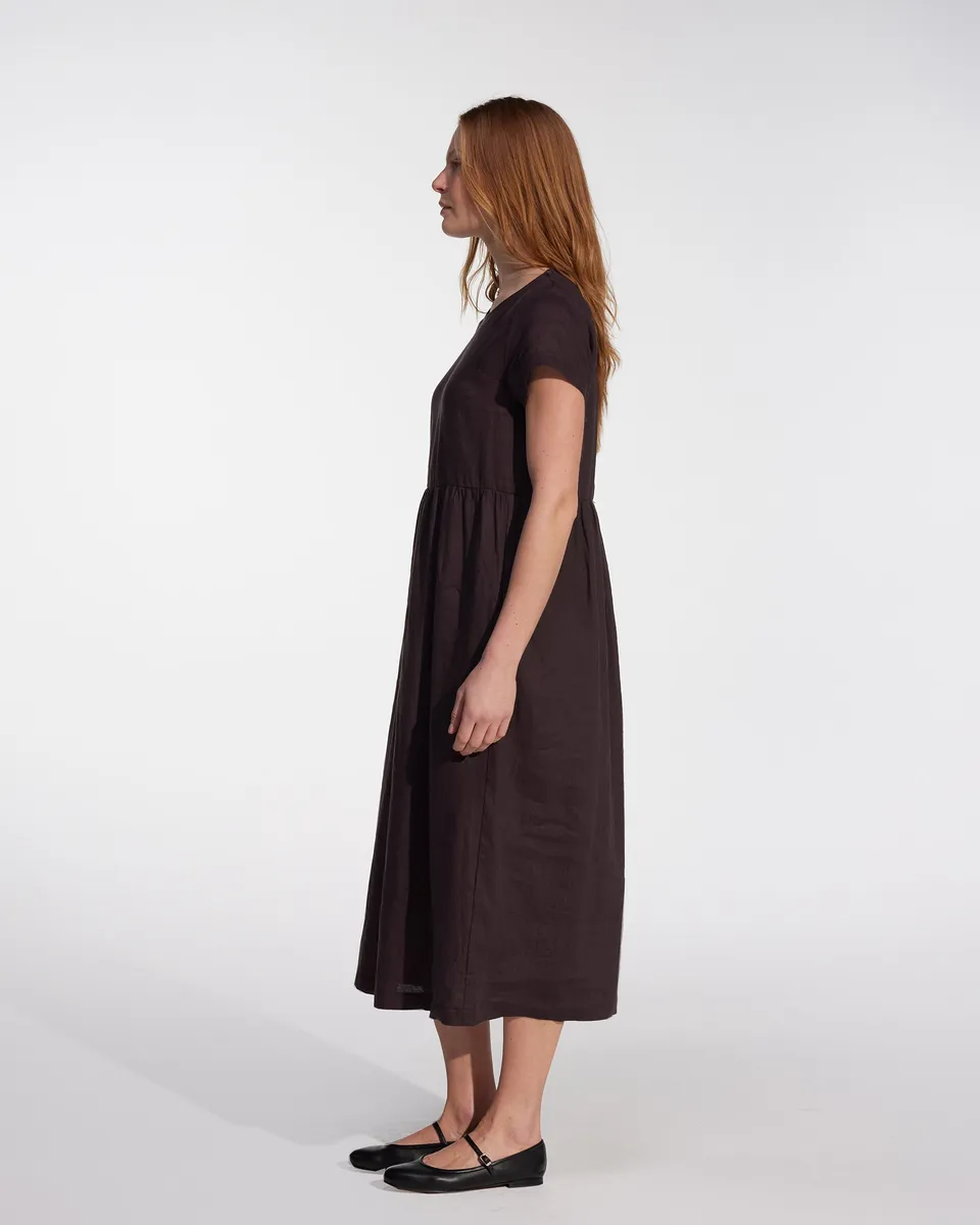 No.17 Full Length Linen Tea Dress in Chocolate Plum 3
