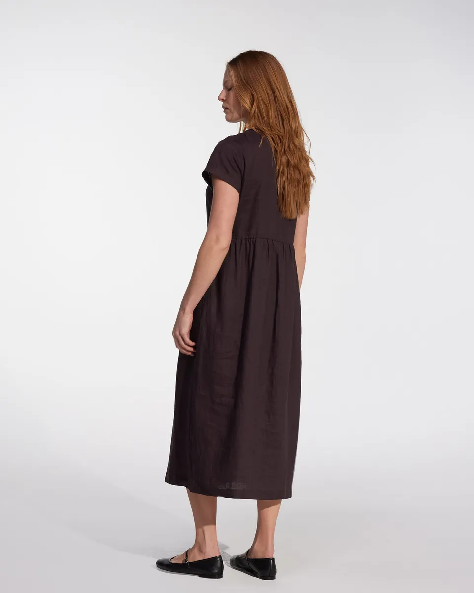 No.17 Full Length Linen Tea Dress in Chocolate Plum 4