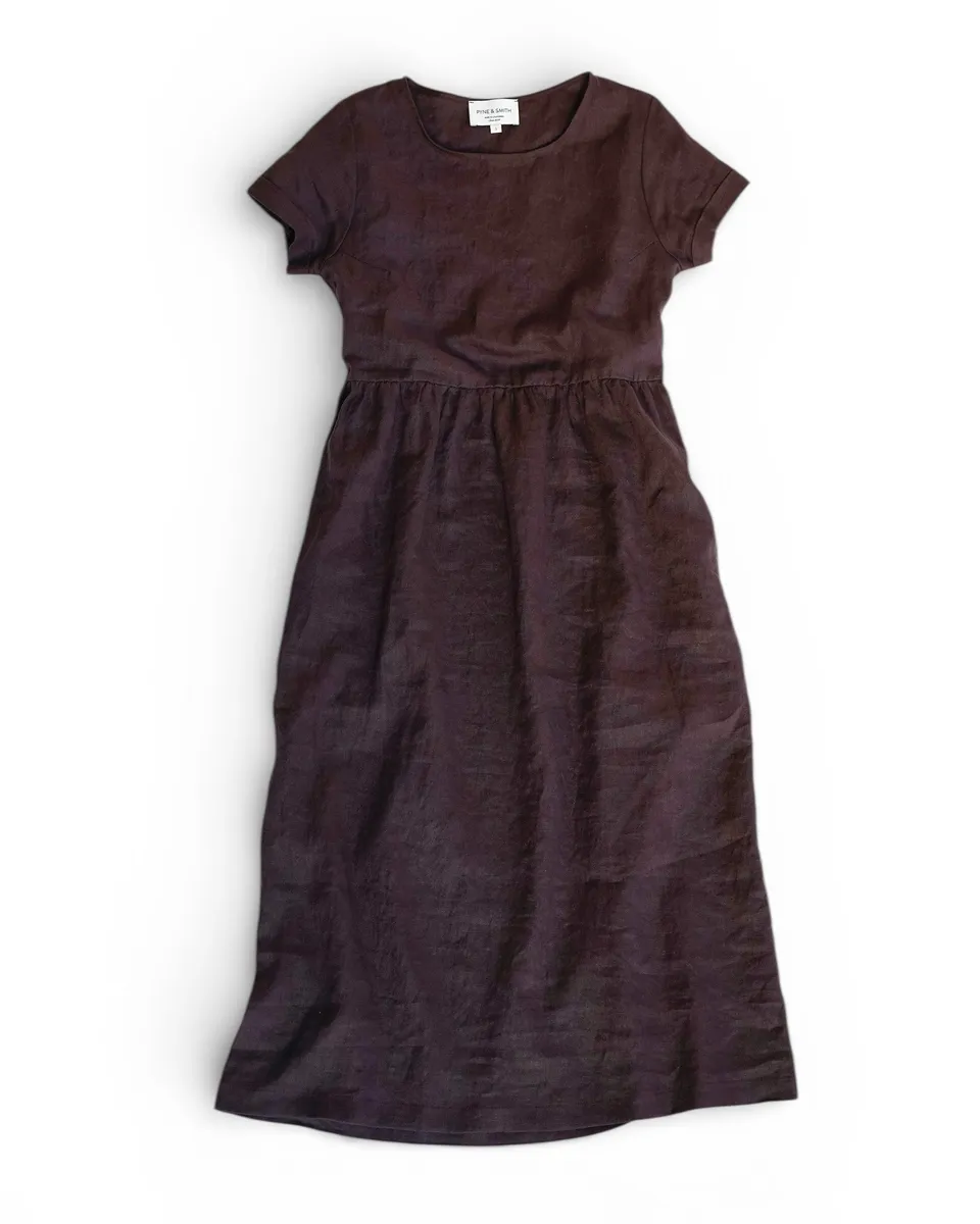 No.17 Full Length Linen Tea Dress in Chocolate Plum 5