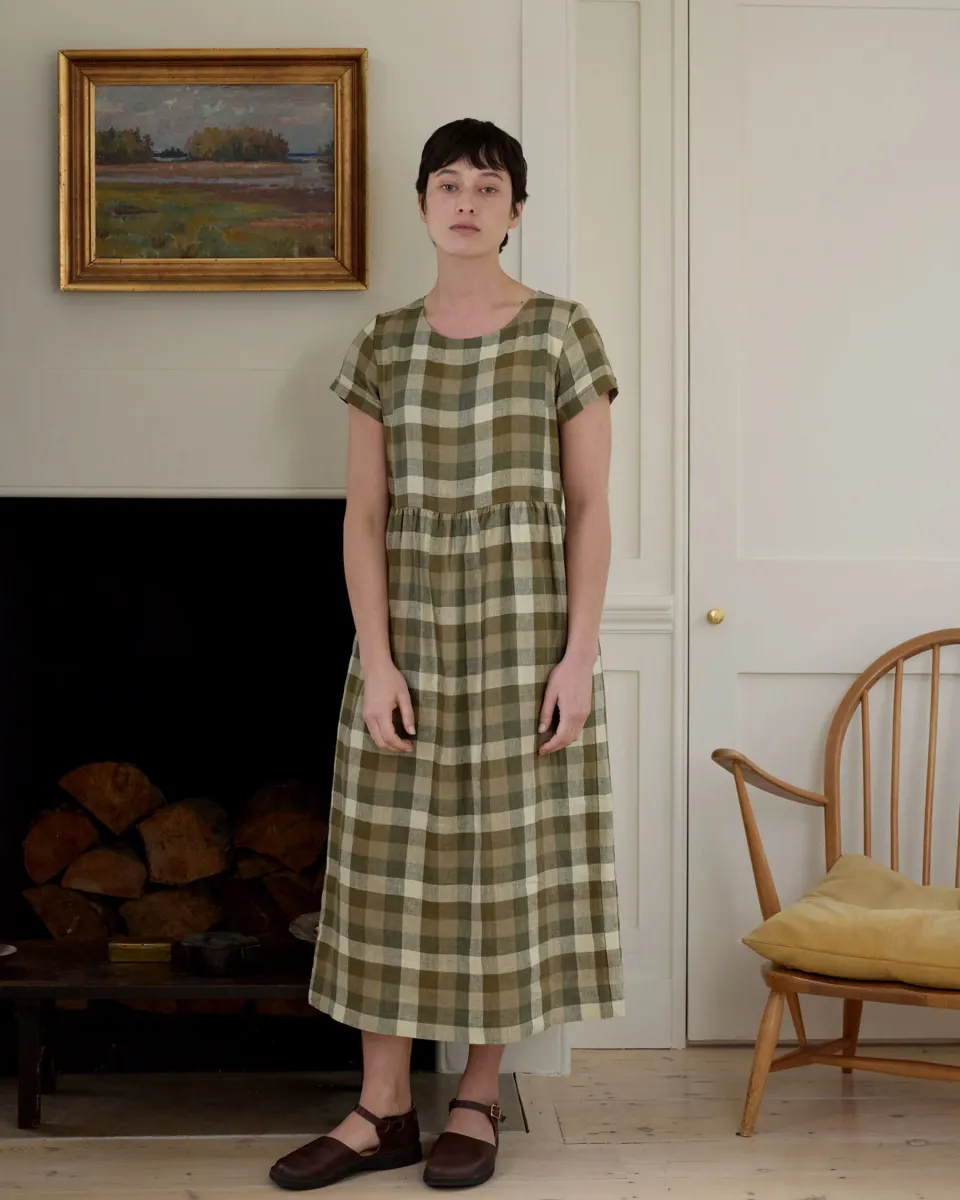 No.17 Full Length Linen Tea Dress in Green Melange 3