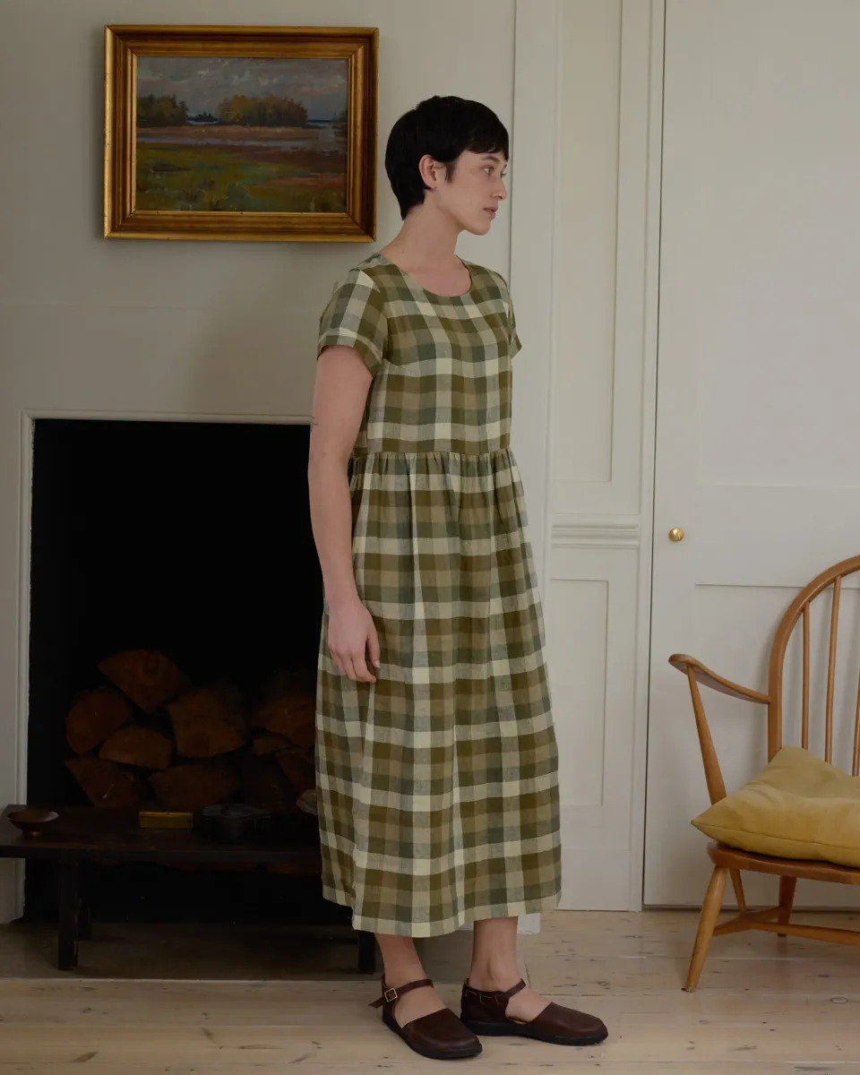 No.17 Full Length Linen Tea Dress in Green Melange 4