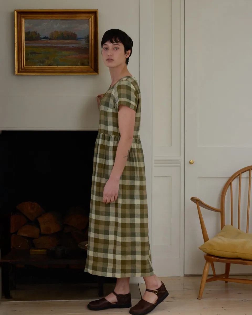 No.17 Full Length Linen Tea Dress in Green Melange 5