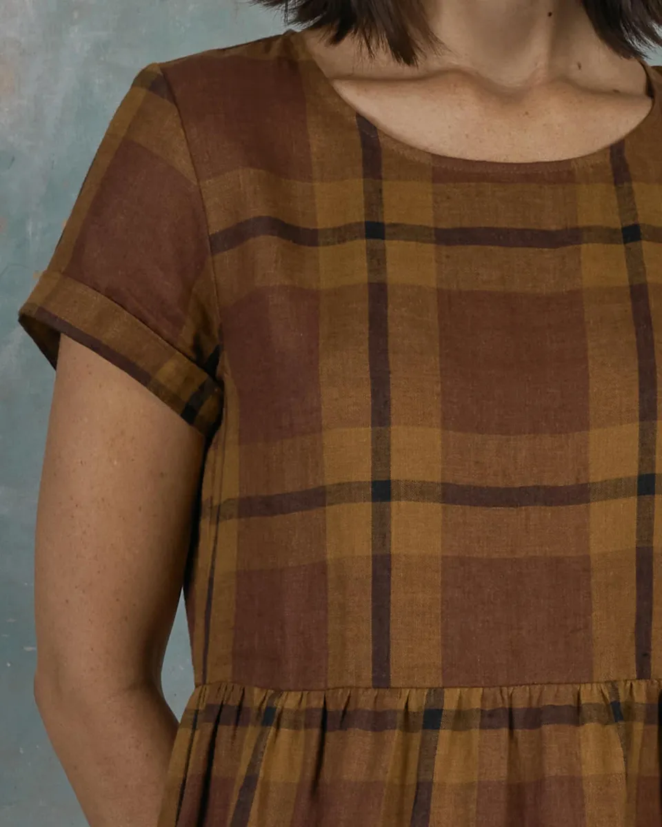 No.17 Full Length Linen Tea Dress in Tobacco Plaid 5