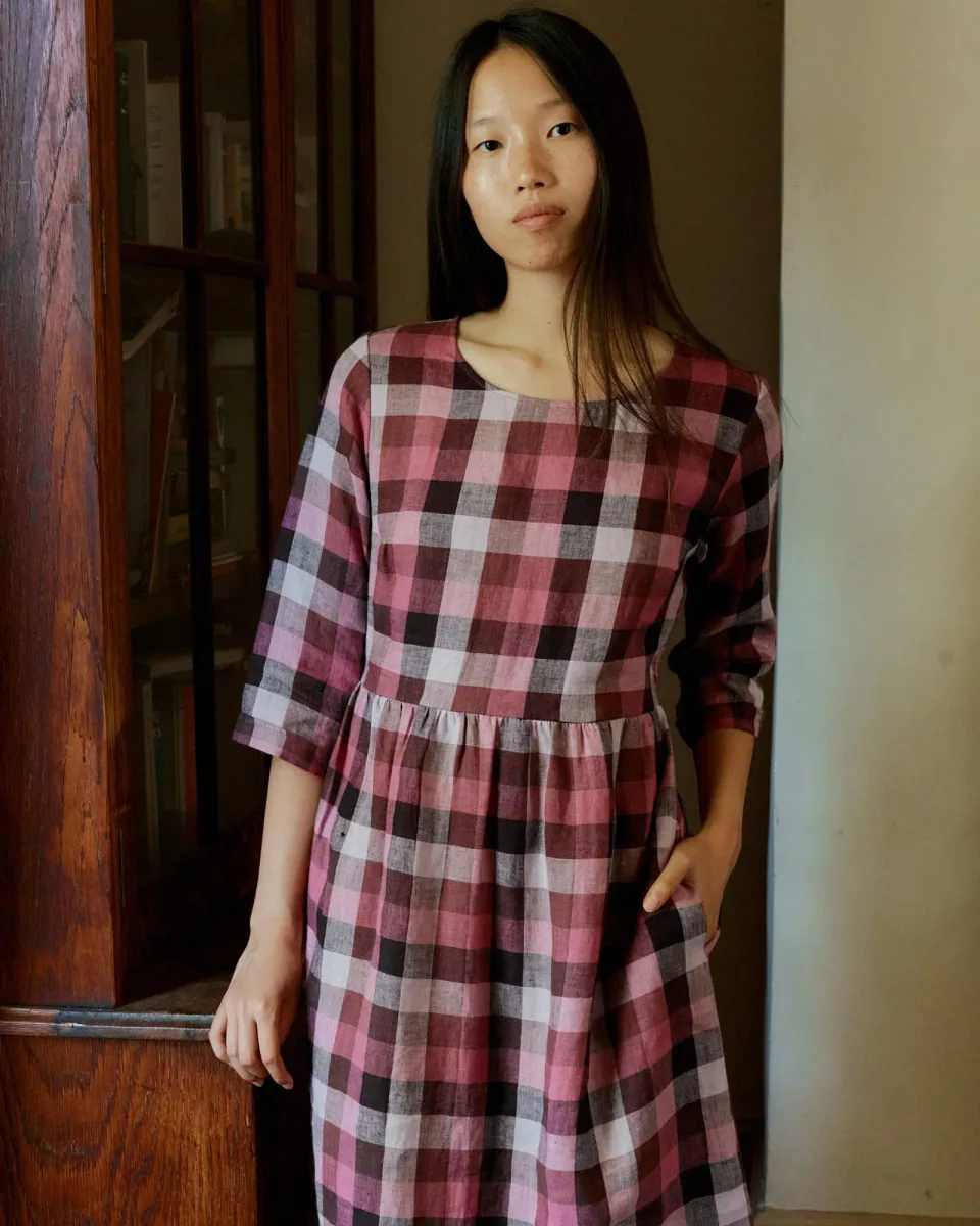 No.19 Boatneck Midi Linen Dress in Viola Melange