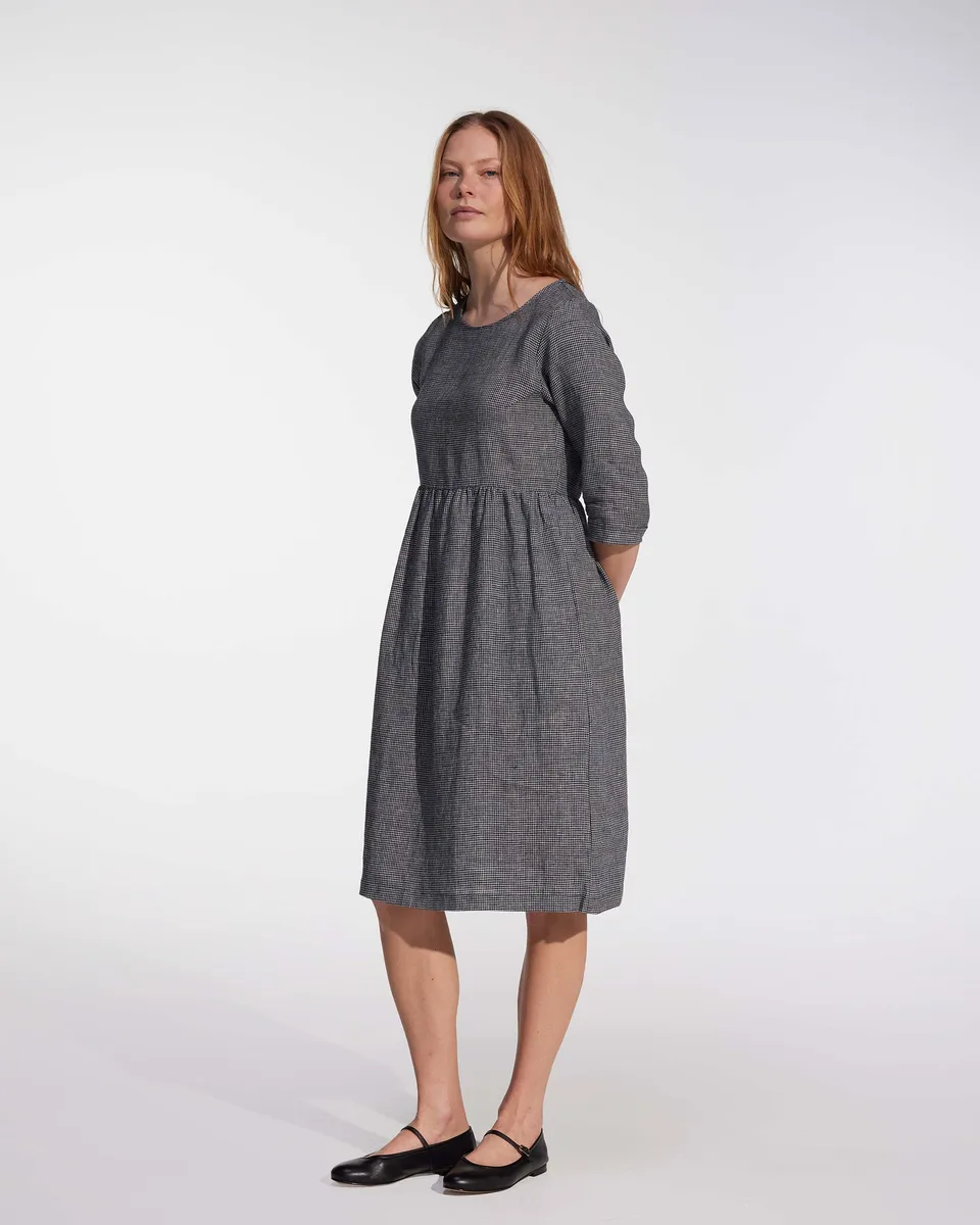 No.19 Midi Linen Dress in Brasserie Check 2