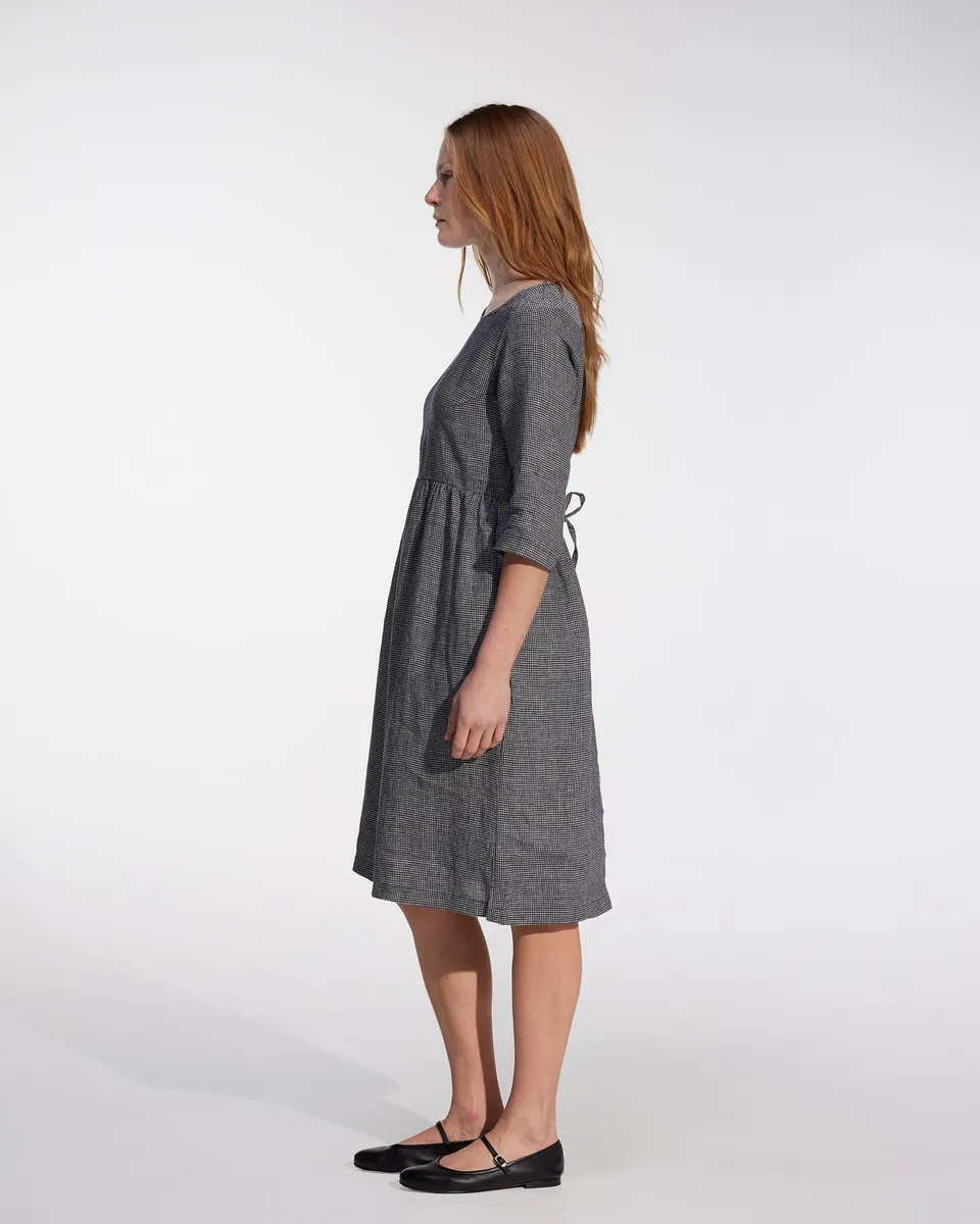 No.19 Midi Linen Dress in Brasserie Check 3