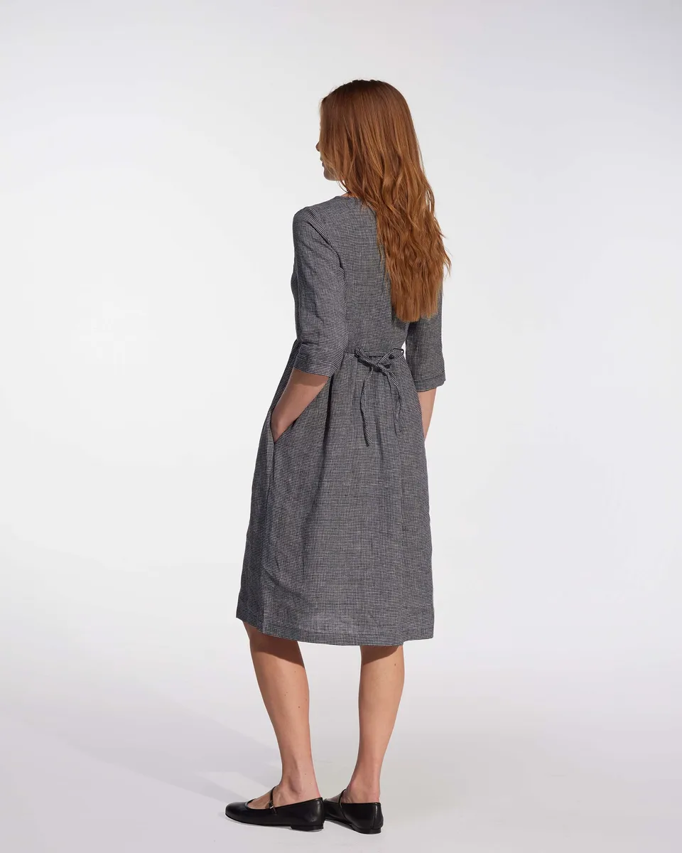 No.19 Midi Linen Dress in Brasserie Check 4