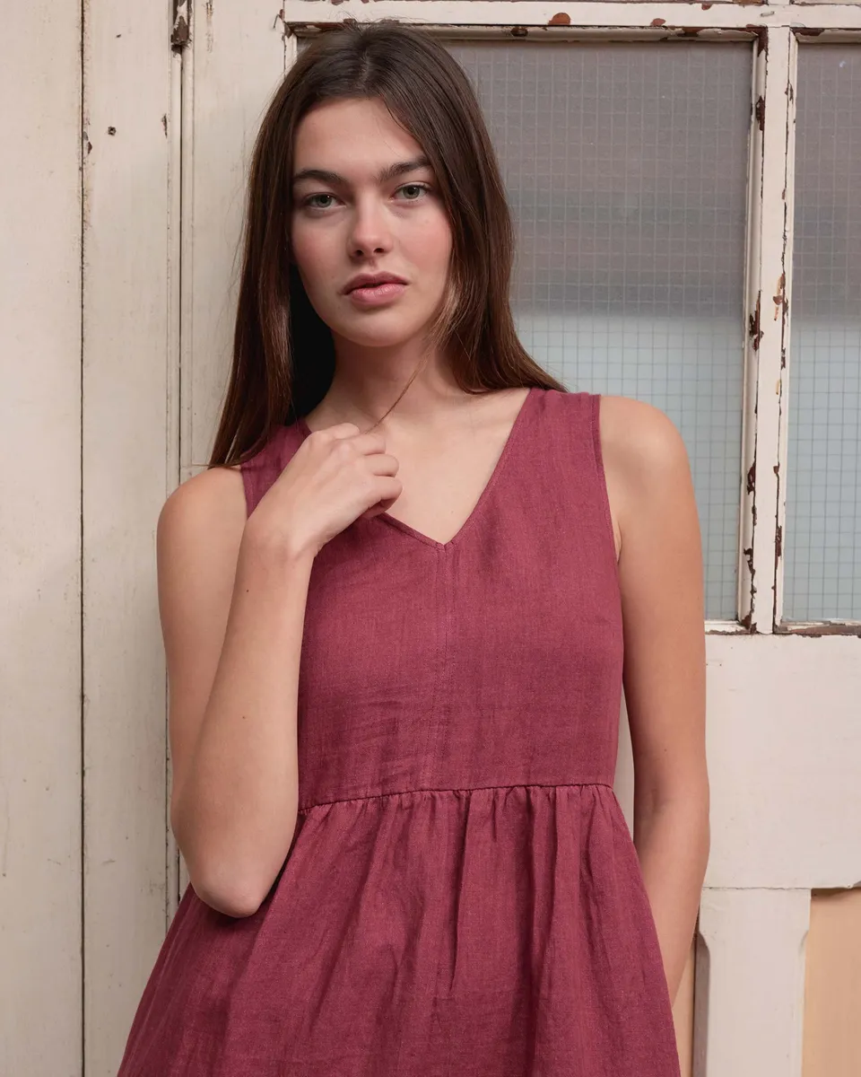 No.21 V Neck Sleeveless Linen Dress in Roan 2
