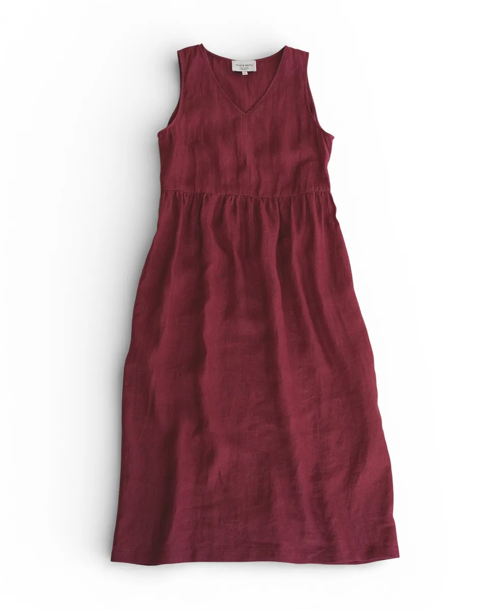No.21 V Neck Sleeveless Linen Dress in Roan 5