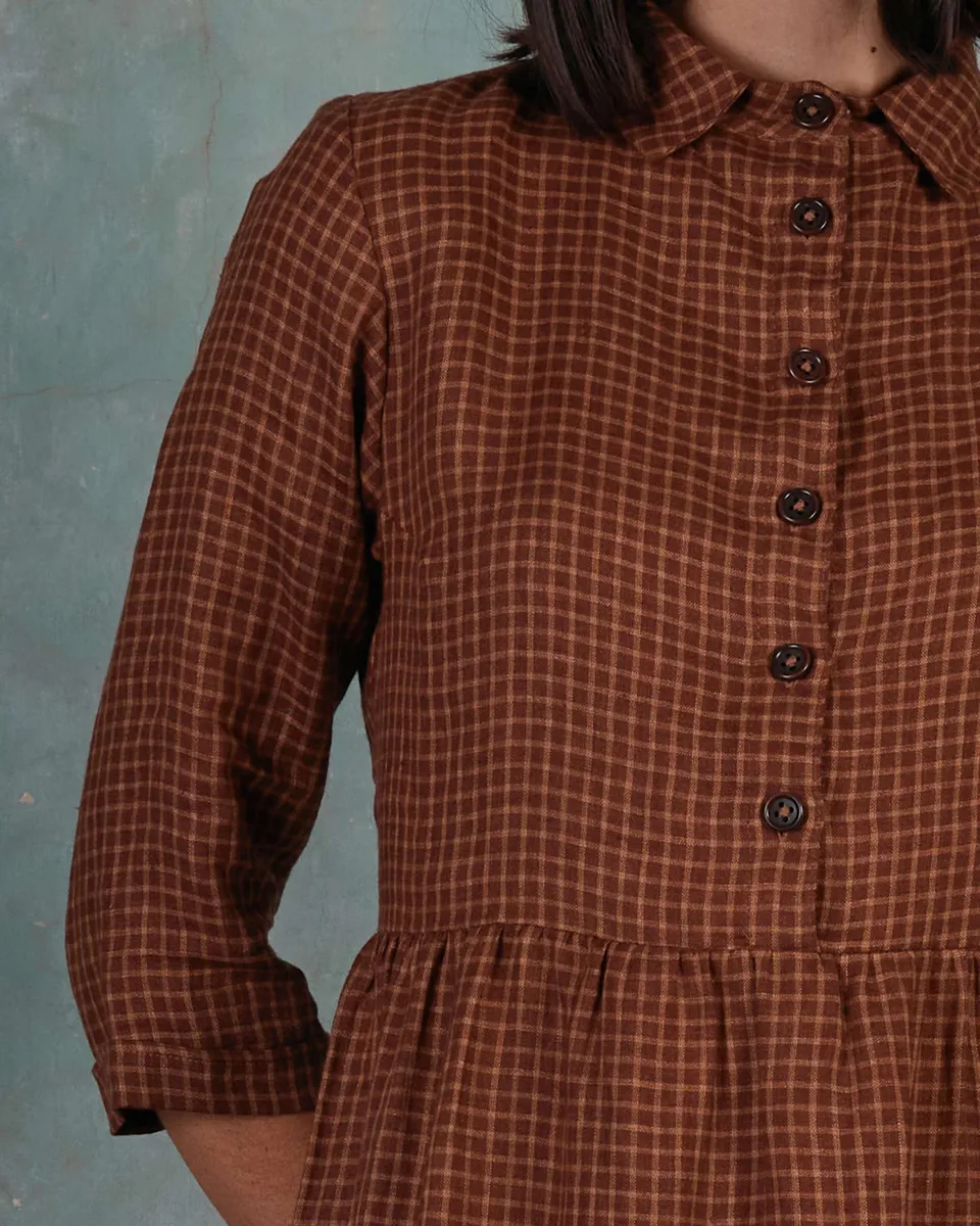 No.22 Collared, Button up Linen Dress in Kentish Town Check 4