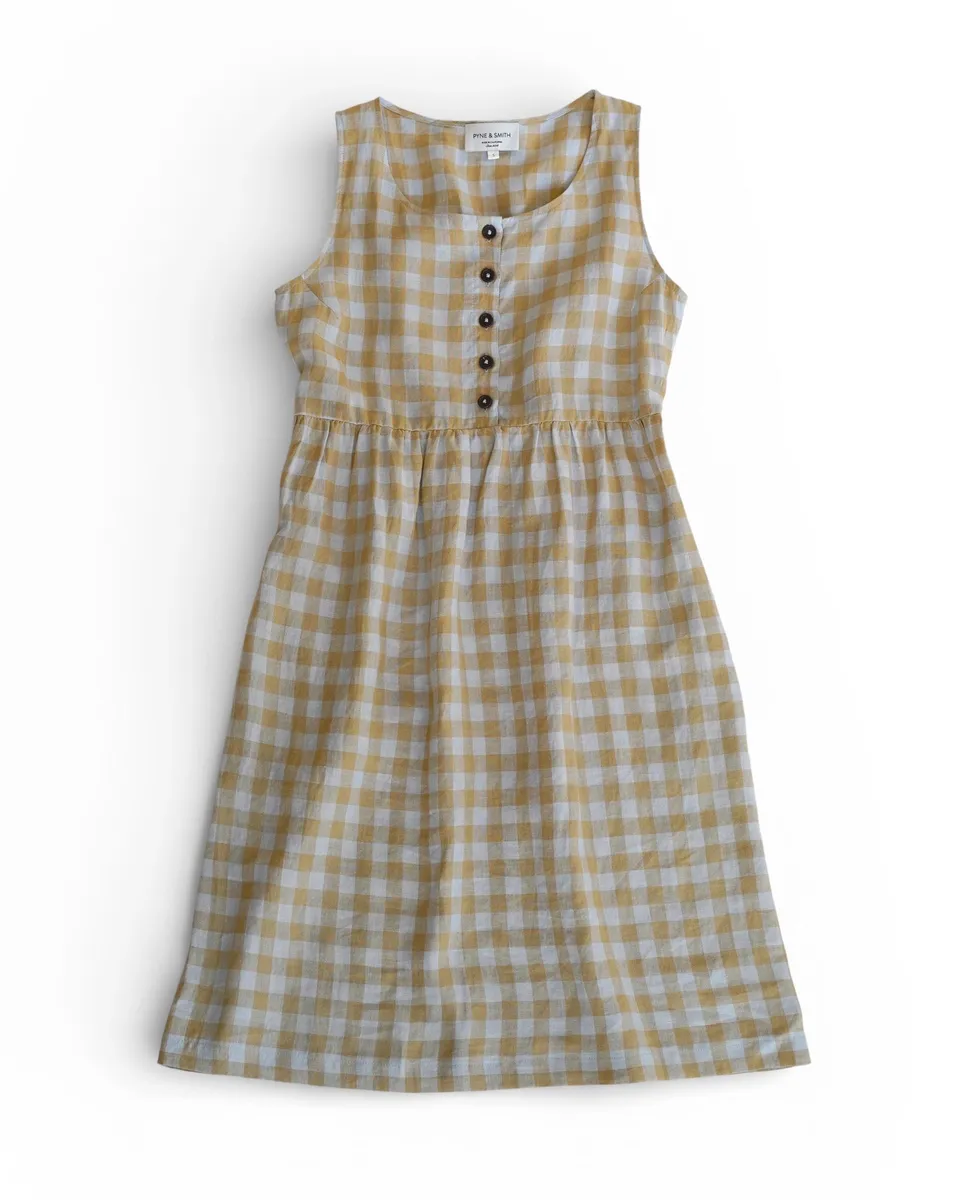 No.24 Sleeveless, button up Linen Dress in St. Agnes Check 6