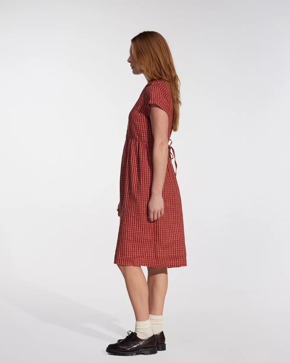 No.30 Collared Linen Dress in Pomodoro Plaid 4