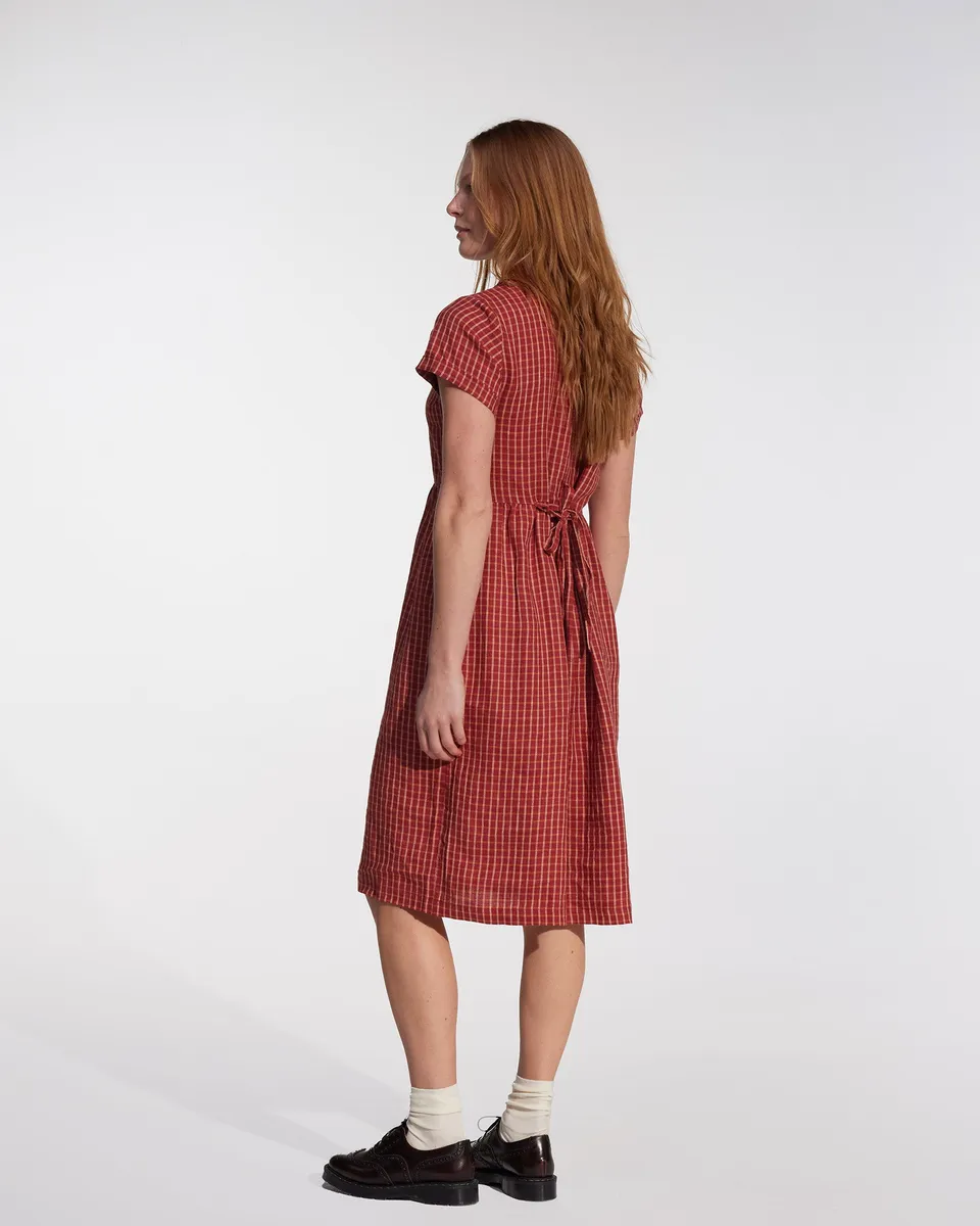 No.30 Collared Linen Dress in Pomodoro Plaid 5