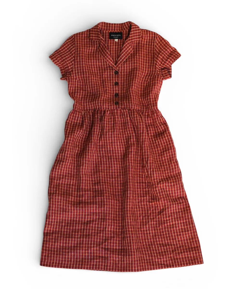 No.30 Collared Linen Dress in Pomodoro Plaid 6