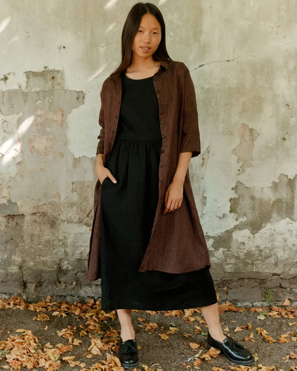 No.39 The Linen Shirtdress in Turkish Coffee Stripe