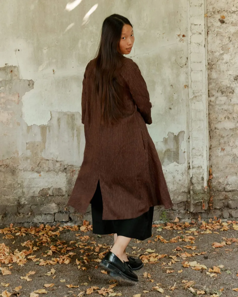 No.39 The Linen Shirtdress in Turkish Coffee Stripe 2