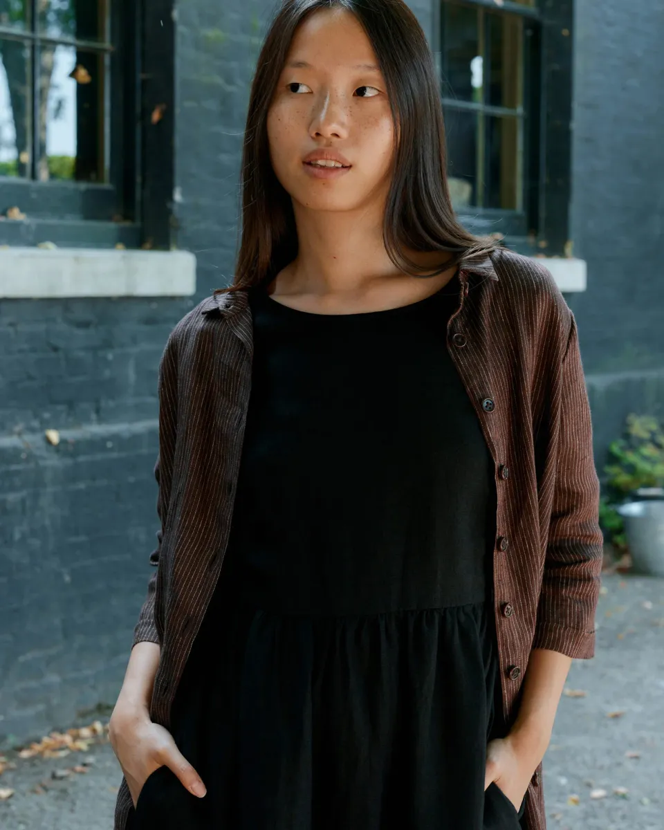 No.39 The Linen Shirtdress in Turkish Coffee Stripe 3