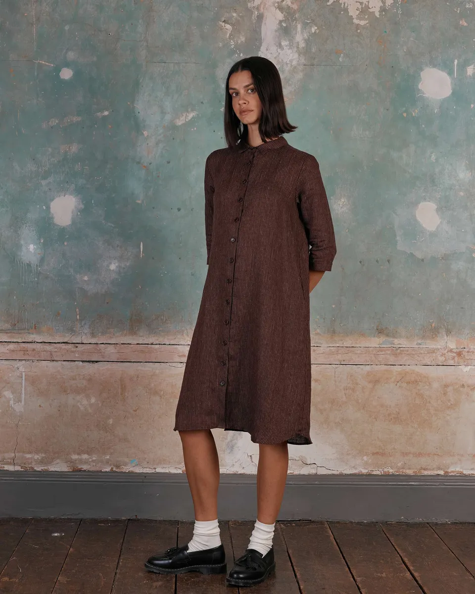 No.39 The Linen Shirtdress in Turkish Coffee Stripe 4