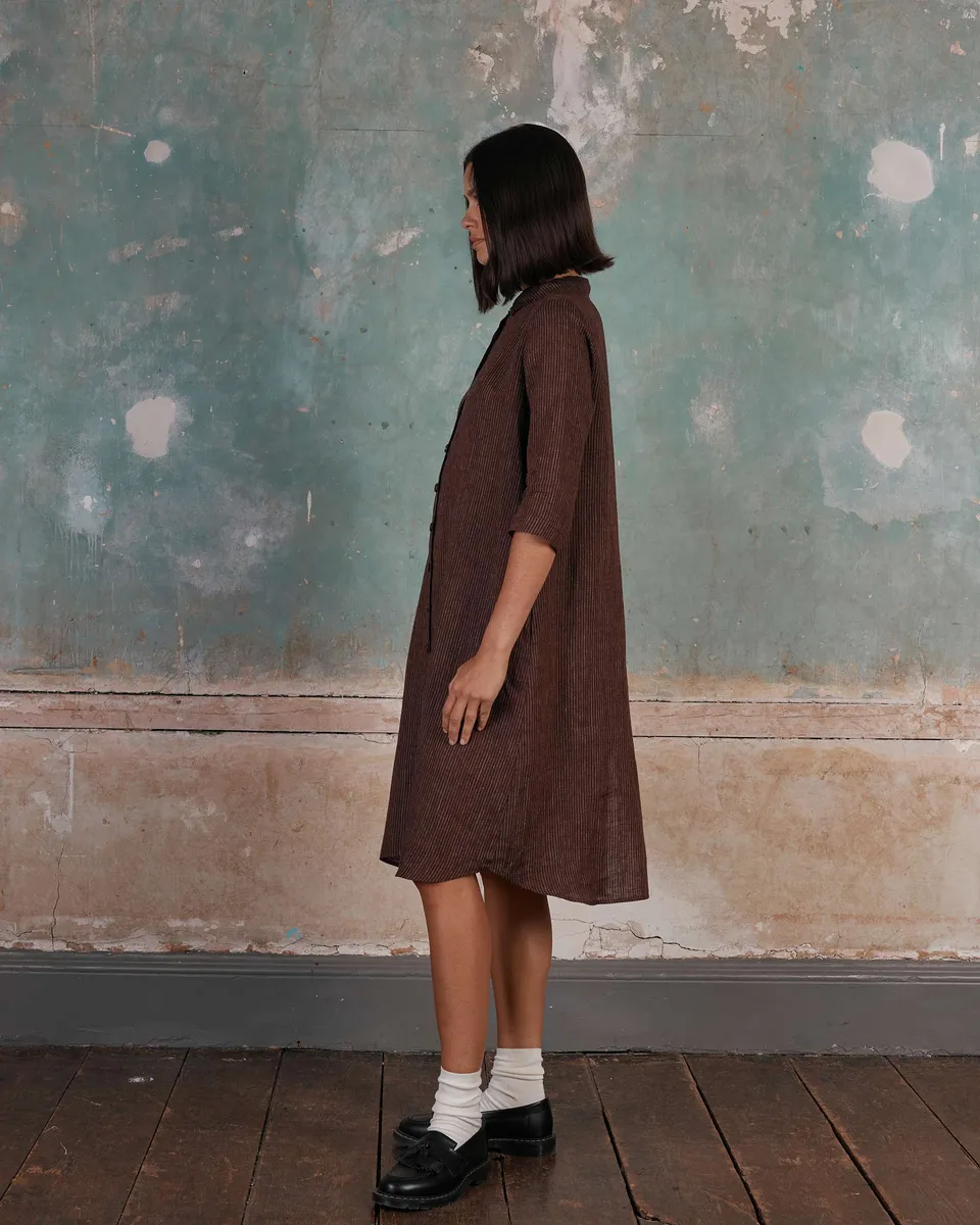 No.39 The Linen Shirtdress in Turkish Coffee Stripe 5