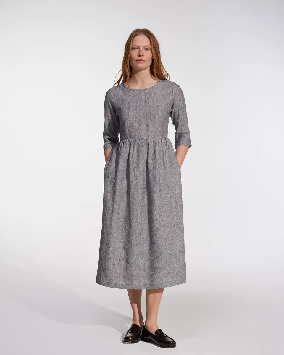 No.41 Full Length Linen Day Dress in Cooke's Stripe