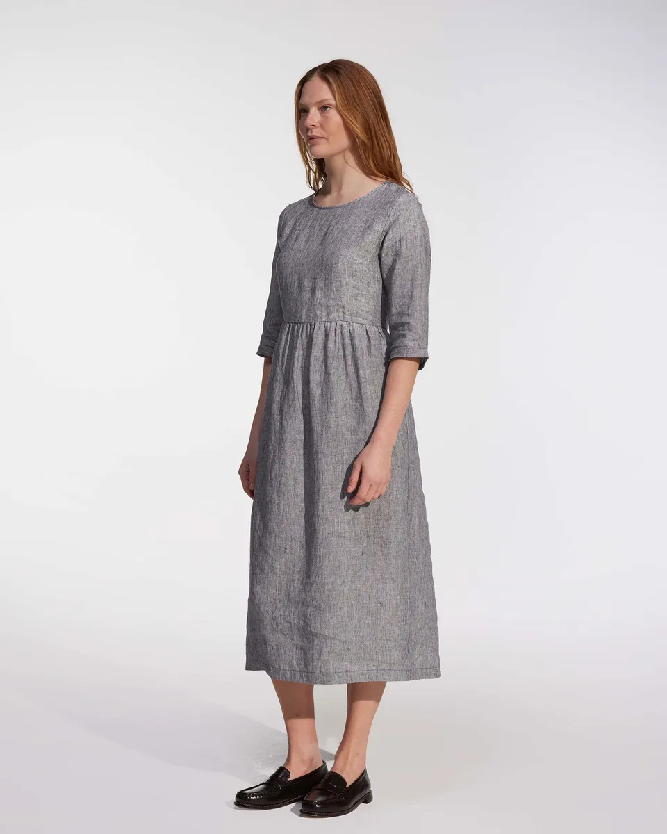 No.41 Full Length Linen Day Dress in Cooke's Stripe 2