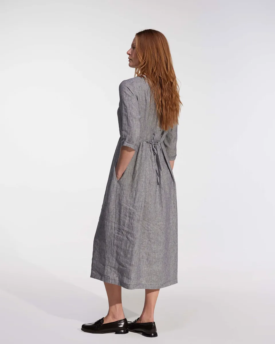 No.41 Full Length Linen Day Dress in Cooke's Stripe 4