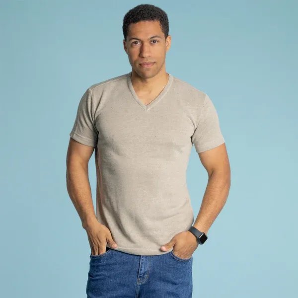 LUDWIG 100% Organic French Linen V-Neck T-Shirt (OC Thread, No Elastic, No Latex, No Plastic, No Polyester, No Synthetics) (100% Biodegradable)